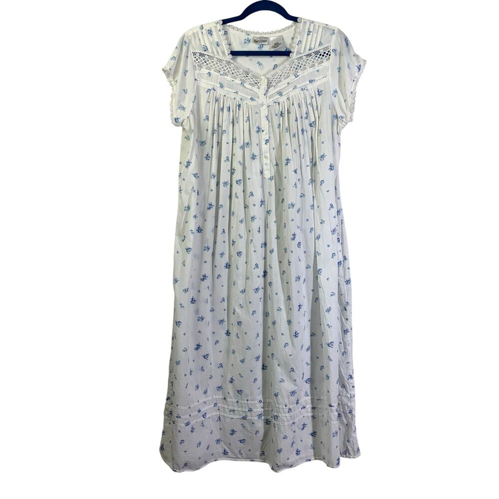 DELICATES Nightgown Medium Floral Soft Cotton Cap Sleeve Lace Detail Midi Modest